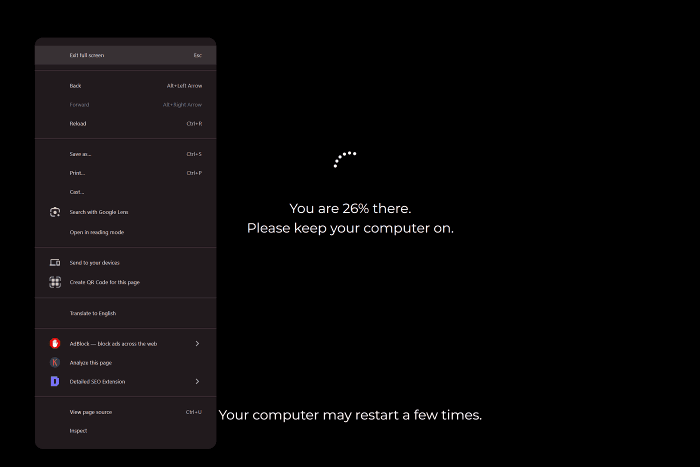 Menu de contexto do navegador em atualização falsa do Windows 11