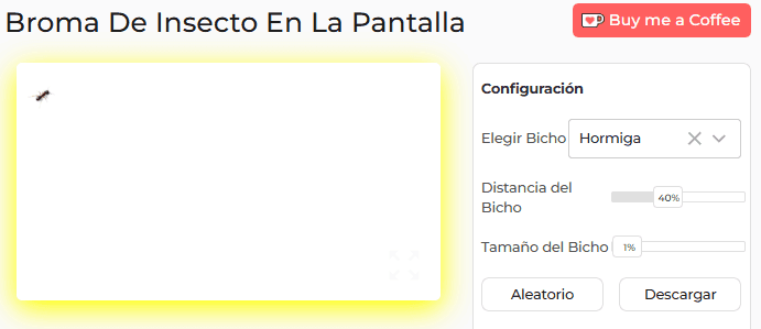 Panel de configuración de la herramienta de broma "Error en la pantalla"
