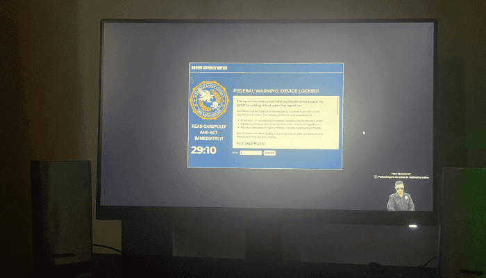 Scherzo con schermata di blocco dell'FBI durante la serata di gioco