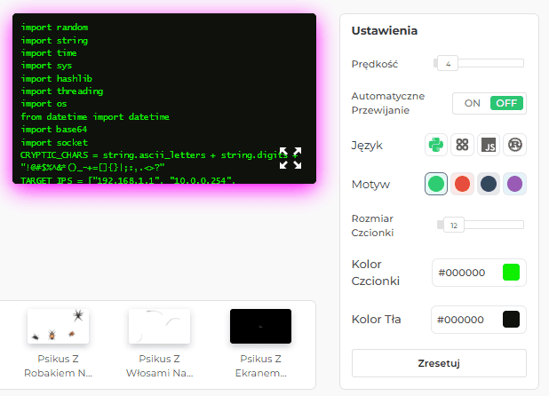 Funkcje naszego narzędzia Hacker Typer