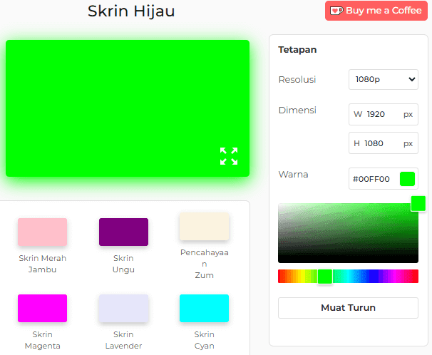 Panel Tetapan Alat Skrin Hijau