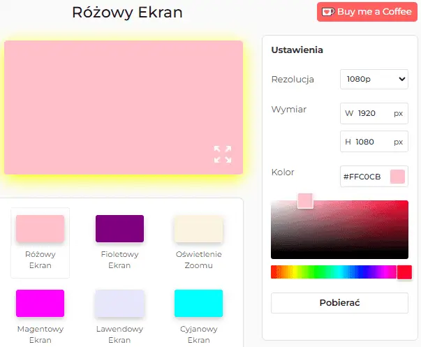 Panel ustawień narzędzia Pink Screen