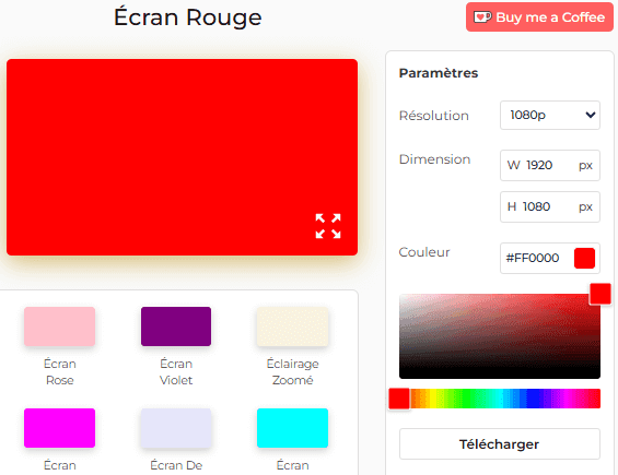 Panneau de paramètres de l'écran rouge