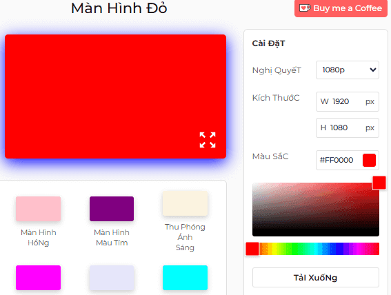 Bảng cài đặt màn hình đỏ