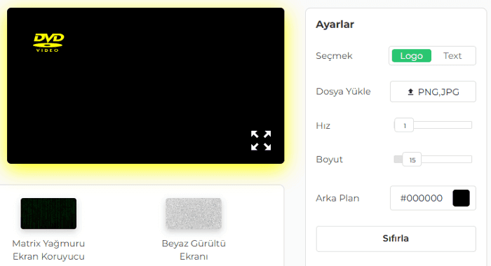 DVD Ekran Koruyucumuzun Ayarlar Paneli