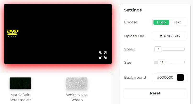 Settings Panel of Our DVD Screensaver
