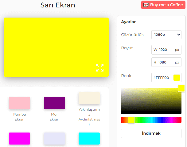 Sarı Ekran Ayarları Paneli