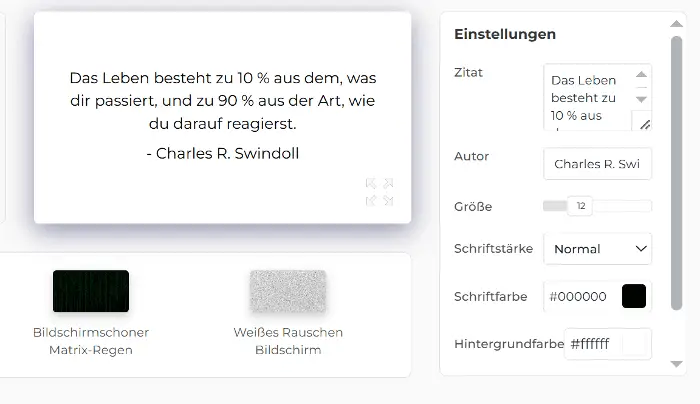 Funktionen unseres Motivationszitat-Bildschirmschoners