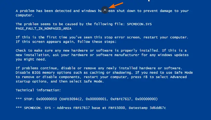 Suchen Sie nach dem Kreuzsymbol, um einen gefälschten Blue Screen of Death XP zu erkennen