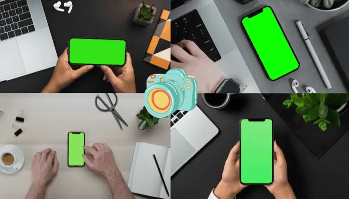 Dispositivos de enquadramento em fotografia com telas verdes